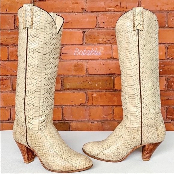 Tony Lama Shoes - Tony Lama Vintage Snakeskin Tall Knee High Cowboy Western Boots Size 8